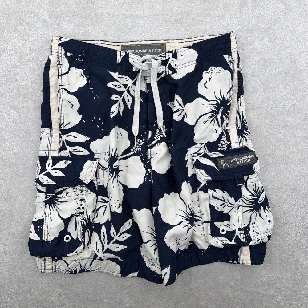 VTG Y2K Abercrombie Tugger Board Shorts Mens M Blue All Over Floral Cargo Swim